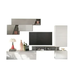 Parete attrezzata da soggiorno 310x210 cm bianco lucido e grigio chiaro PAL82