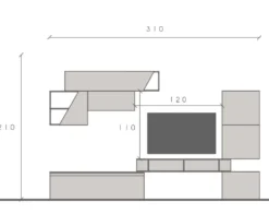 Parete attrezzata da soggiorno 310x210 cm bianco lucido e grigio chiaro PAL82