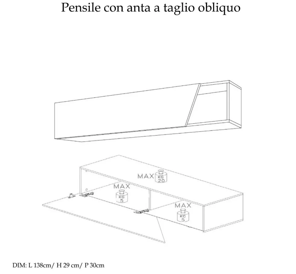 Parete attrezzata da soggiorno 310x210 cm bianco lucido e grigio chiaro PAL82