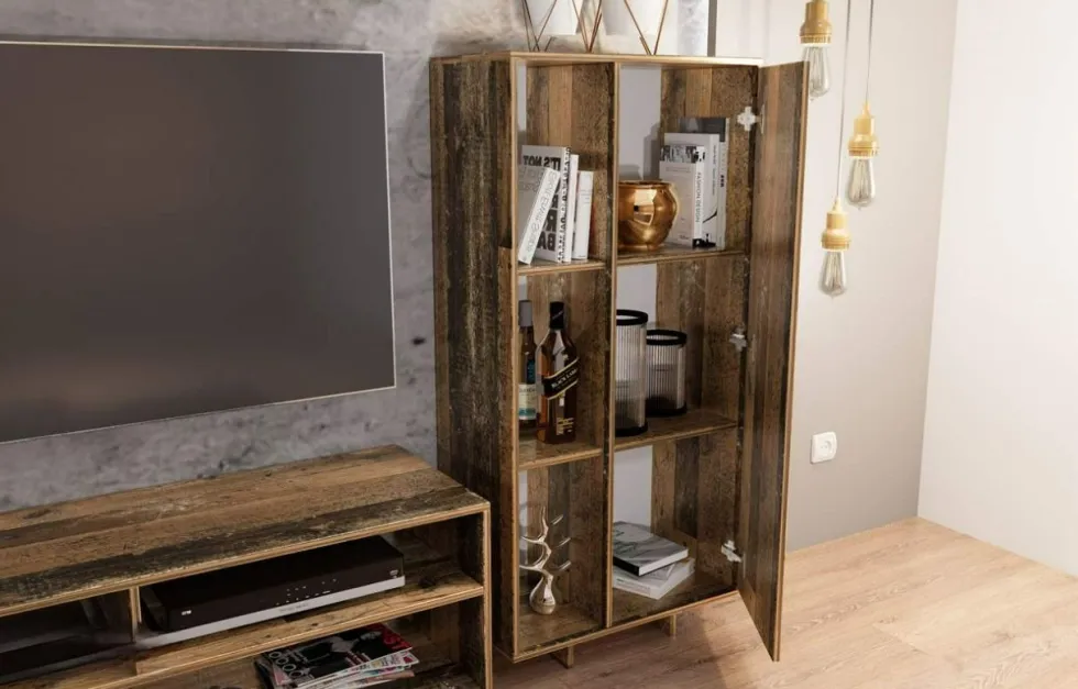 Parete attrezzata effetto legno anticato PAI5