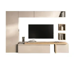 Parete attrezzata elegante per soggiorno 300x186 cm rovere e beige PAL77