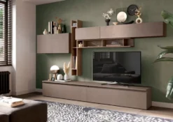 Parete attrezzata elegante 336x210 cm bronzo e noce PAL40