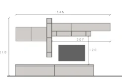 Parete attrezzata elegante 336x210 cm bianco lucido e grigio chiaro PAL40