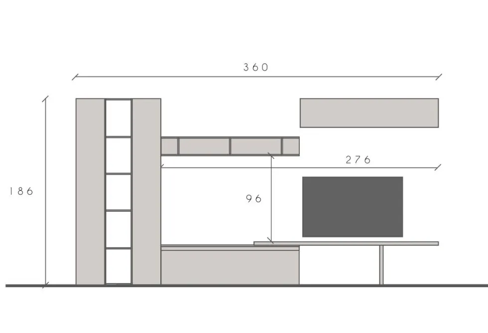 Parete attrezzata elegante 360x195 cm grigio, beige, piombo PAL58