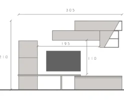 Parete attrezzata elegante 305x210 cm rovere e grigio chiaro PAL71