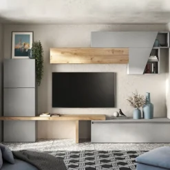 Parete attrezzata elegante 305x210 cm rovere e grigio chiaro PAL71