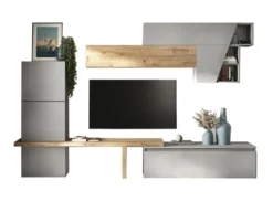 Parete attrezzata elegante 305x210 cm rovere e grigio chiaro PAL71