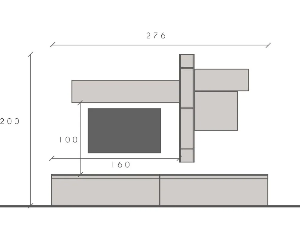 Parete attrezzata elegante 276x200 cm grigio/bianco lucido/grigio chiaro PAL37