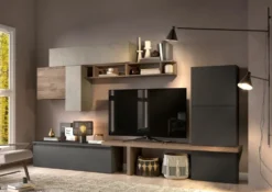 Parete attrezzata elegante 280x202 cm argilla, grafite e noce PAL62