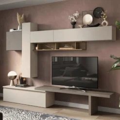 Parete attrezzata elegante 290x210 cm bronzo, beige, noce PAL61