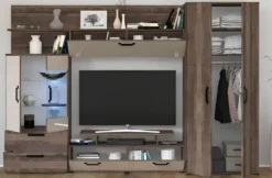 Parete attrezzata in stile scandinavo noce scuro e bianco lucido SG13