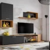 Parete attrezzata moderna antracite e rovere PAP139