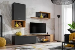 Parete attrezzata moderna antracite e rovere PAP139