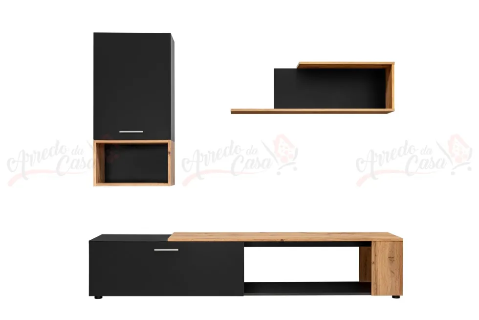 Parete attrezzata moderna antracite e rovere PAP139