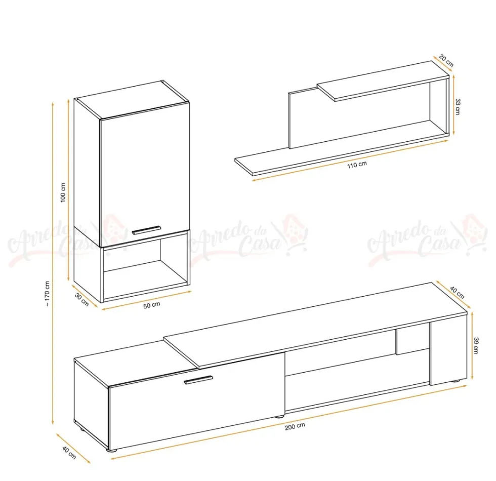 Parete attrezzata moderna antracite e rovere PAP139