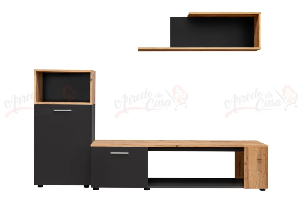 Parete attrezzata moderna antracite e rovere PAP138