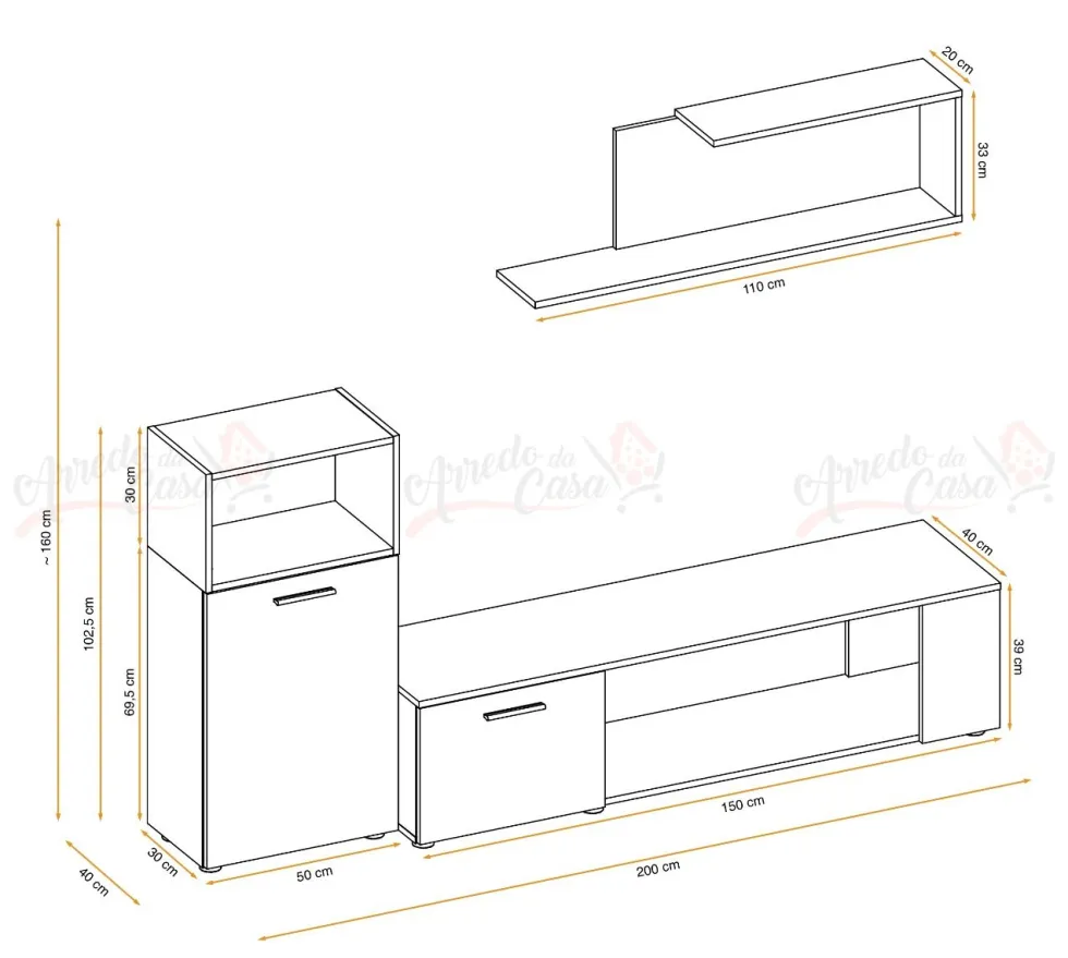 Parete attrezzata moderna antracite e rovere PAP138