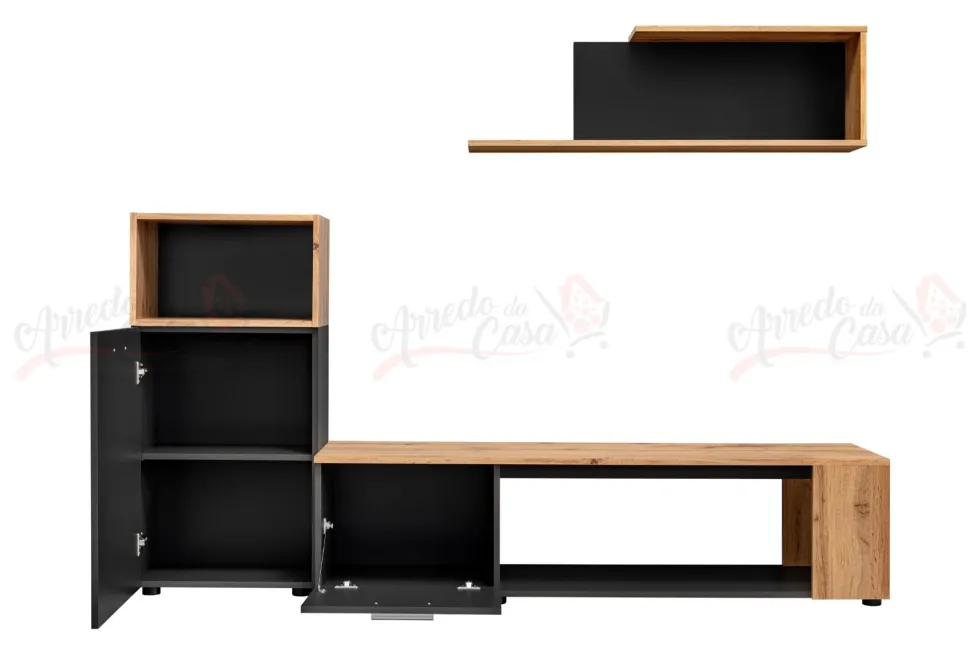 Parete attrezzata moderna antracite e rovere PAP138