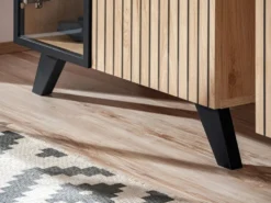 Parete attrezzata moderna a strisce con biocamino 320x192 PAP145