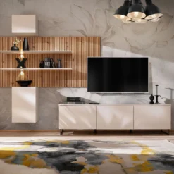 Parete attrezzata moderna beige e rovere 280x200 PAP150