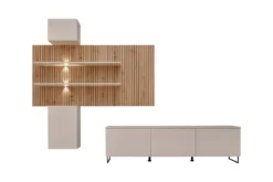 Parete attrezzata moderna beige e rovere 280x200 PAP150