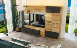 Parete attrezzata moderna con LED 130x102x37 cm in Rovere Naturale e Grafite SU42