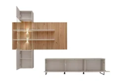 Parete attrezzata moderna con vetrina beige e rovere 280x200 PAP148