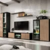 Parete attrezzata moderna per soggiorno nera e rovere 340x192 PAP155