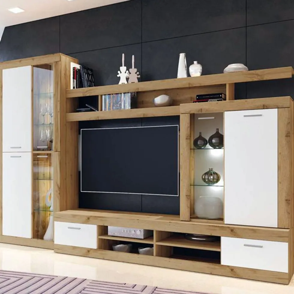 Parete attrezzata moderna rovere e bianco PAI6032