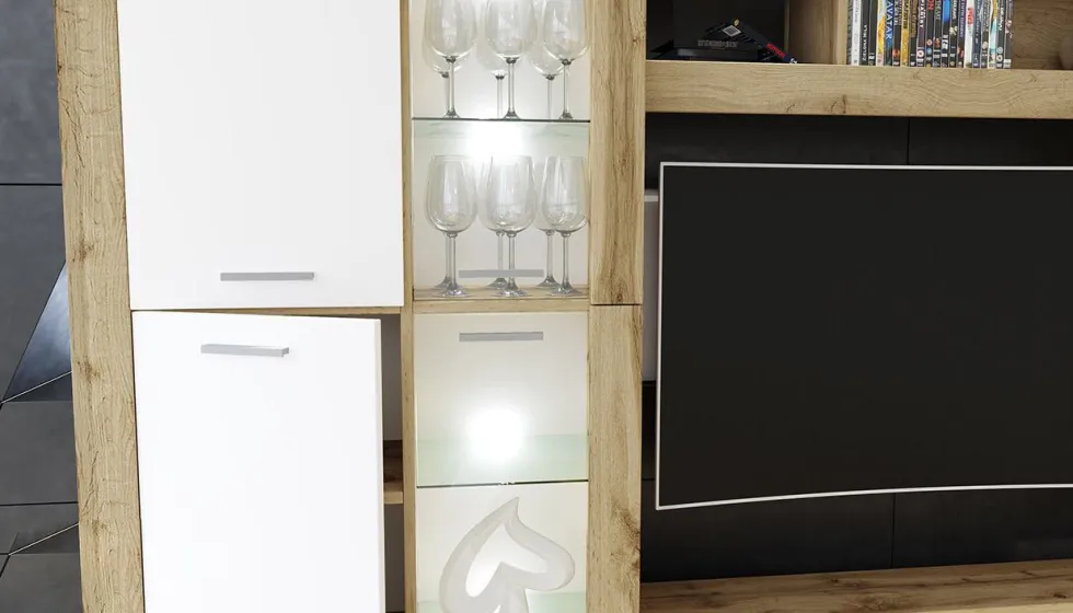 Parete attrezzata moderna rovere e bianco PAI6032