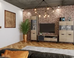 Parete attrezzata moderna rovere chiaro ed antracite PAI32