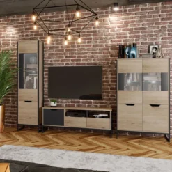 Parete attrezzata moderna rovere chiaro ed antracite PAI32