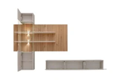 Parete attrezzata moderna sospesa con vetrina beige e rovere 280x180 PAP149