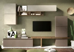 Parete attrezzata moderna 290x195 cm argilla, bronzo e noce PAL27