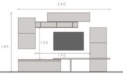 Parete attrezzata moderna 290x195 cm argilla, bronzo e noce PAL27