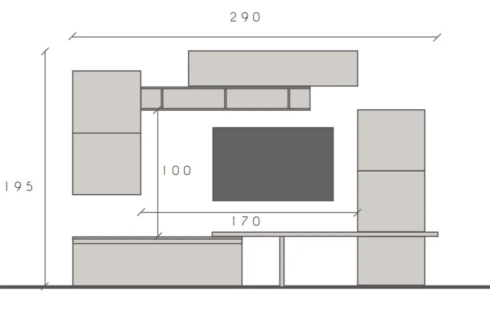 Parete attrezzata moderna 290x195 cm argilla, bronzo e noce PAL27