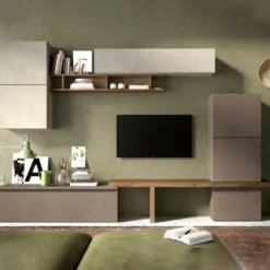 Parete attrezzata moderna 290x195 cm argilla, bronzo e noce PAL27