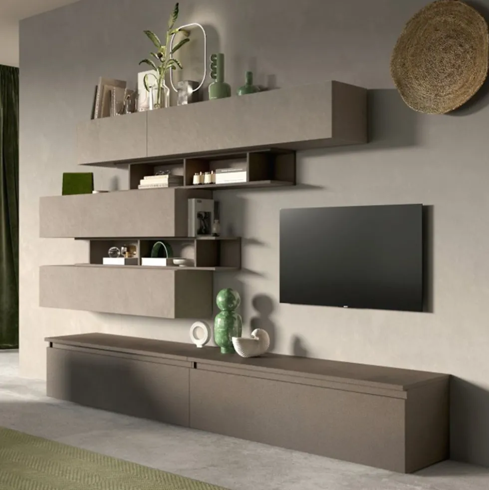 Parete attrezzata moderna 276x190 cm argilla e bronzo PAL34