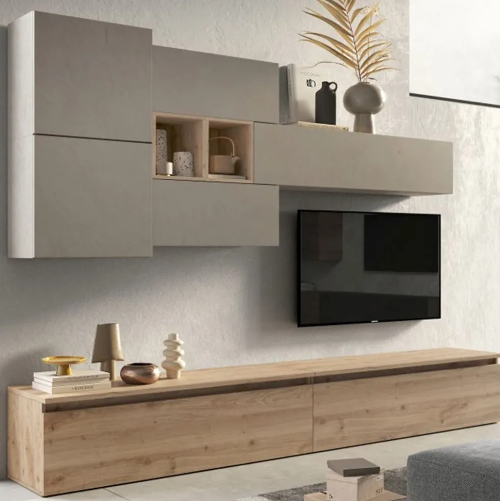 Parete attrezzata moderna 276x190 cm argilla e rovere PAL32