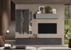 Parete attrezzata moderna 276x210 cm piombo e grigio PAL13