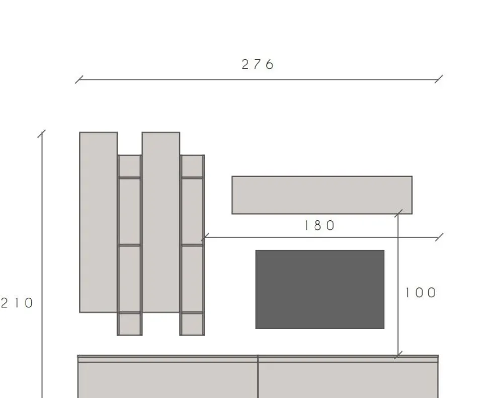 Parete attrezzata moderna 276x210 cm piombo e grigio PAL13