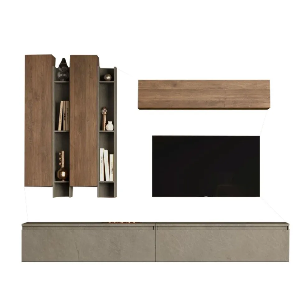 Parete attrezzata moderna 276x210 cm argilla e noce PAL13
