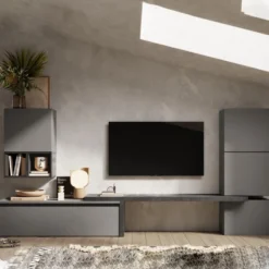 Parete attrezzata moderna 290x140 cm grigio e piombo PAL26
