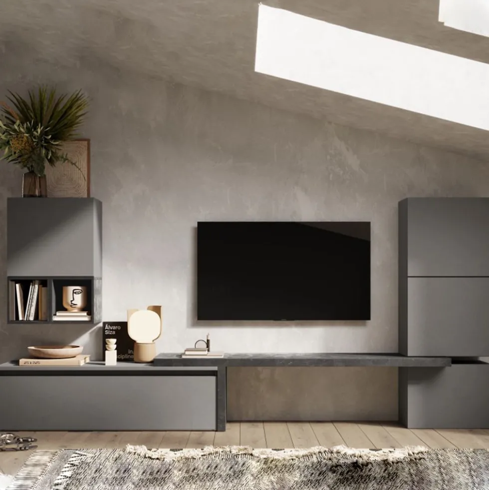 Parete attrezzata moderna 290x140 cm grigio e piombo PAL26