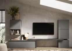 Parete attrezzata moderna 290x140 cm grigio e piombo PAL26