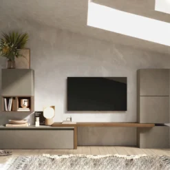 Parete attrezzata moderna 290x140 cm argilla e noce PAL26