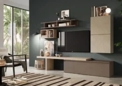 Parete attrezzata moderna 260x190 cm argilla, bronzo e rovere PAL11