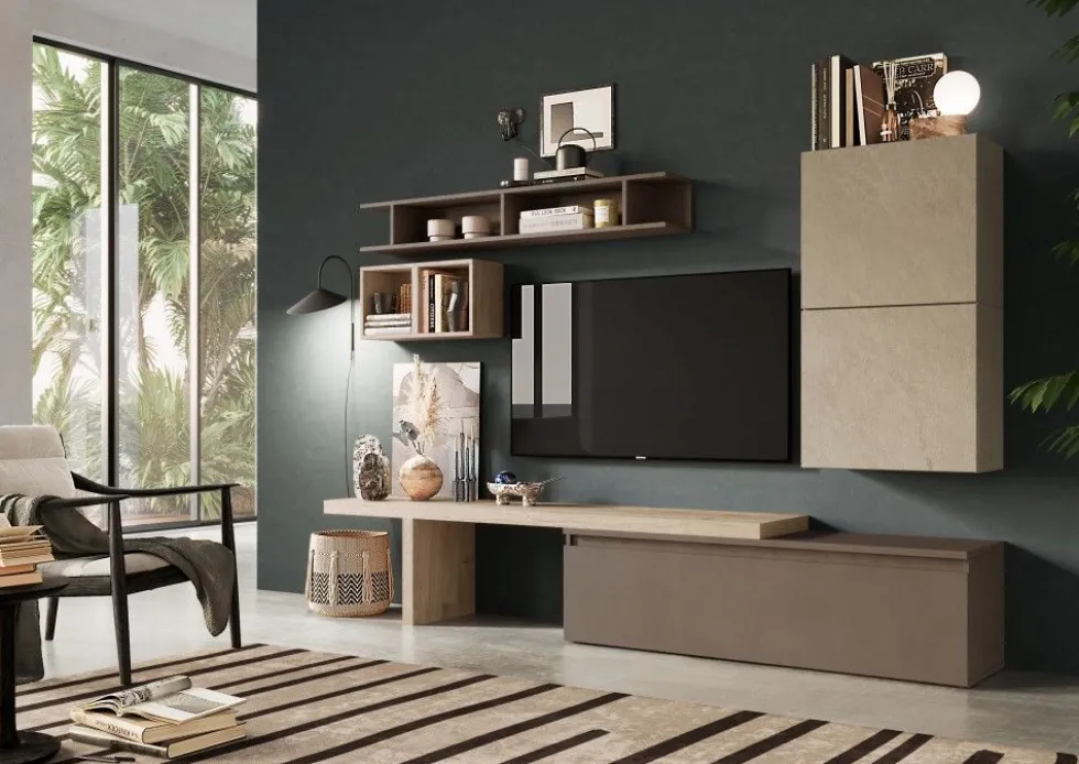 Parete attrezzata moderna 260x190 cm argilla, bronzo e rovere PAL11