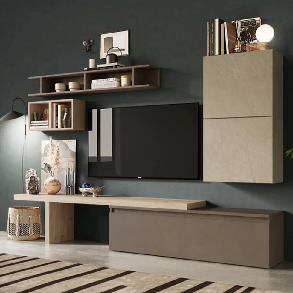 Parete attrezzata moderna 260x190 cm argilla, bronzo e rovere PAL11