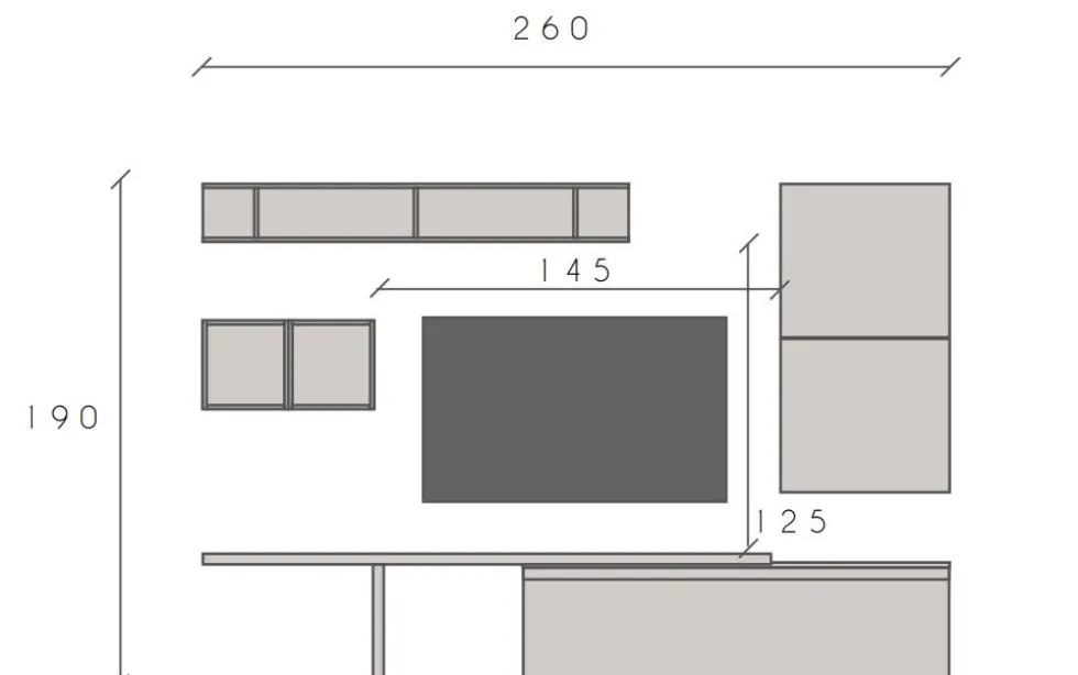 Parete attrezzata moderna 260x190 cm argilla, bronzo e rovere PAL11